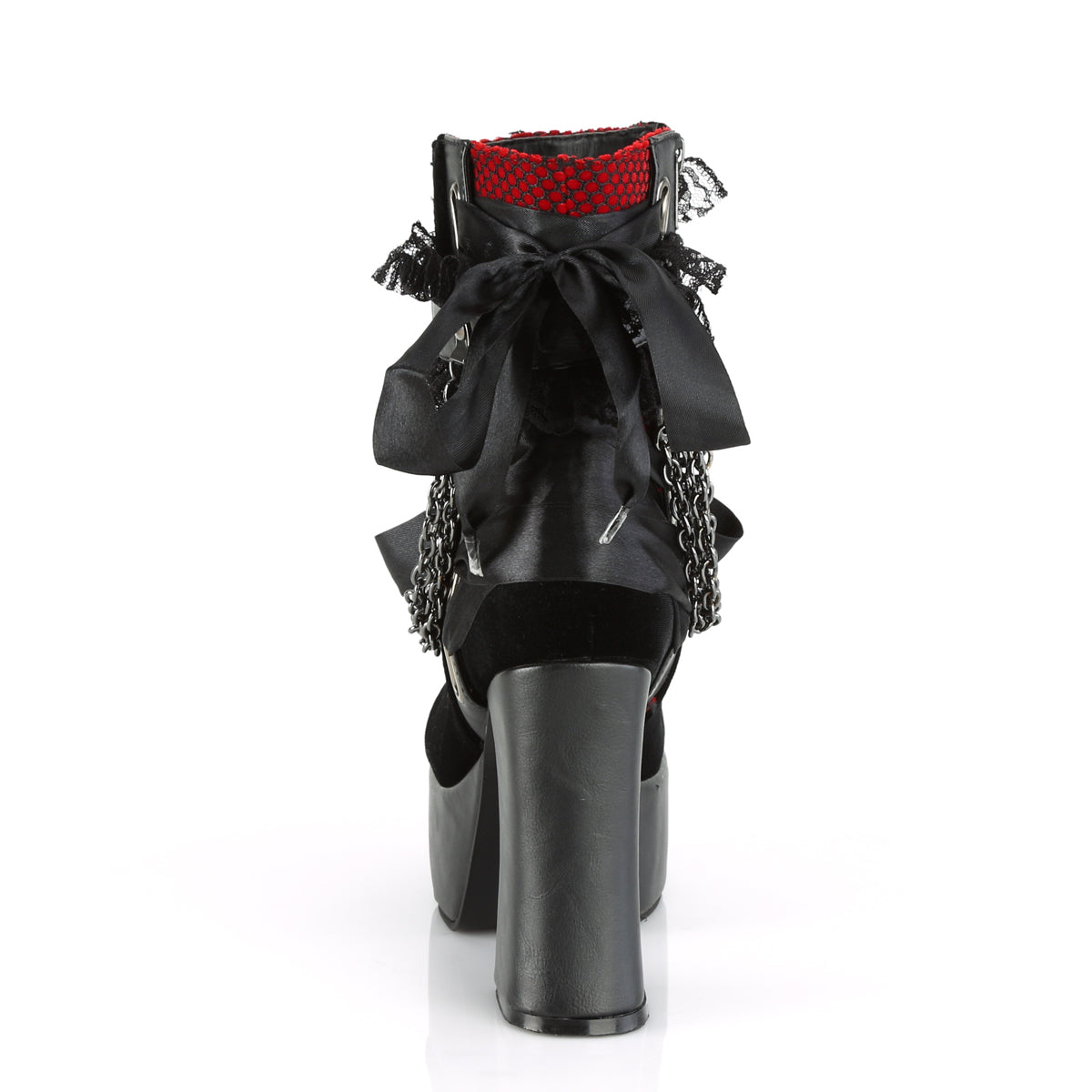 DemoniaCult Stivali alla caviglia femminile CHARADE-110 blk V. le-rosso-blk overlay vellvet-fishnet
