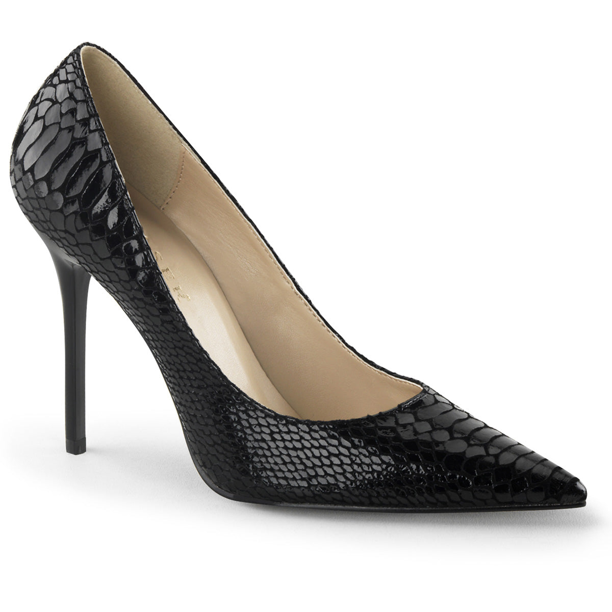 Pleaser Pompe da donna CLASSIQUE-20SP BLK Snake-Stampa in pelle