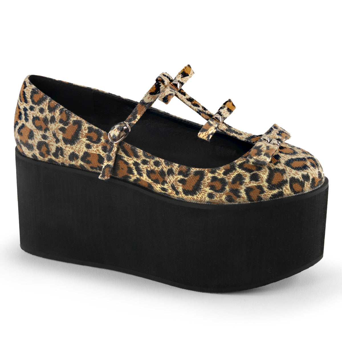 DemoniaCult Pompe da donna CLICK-08 tela di stampa leopardata