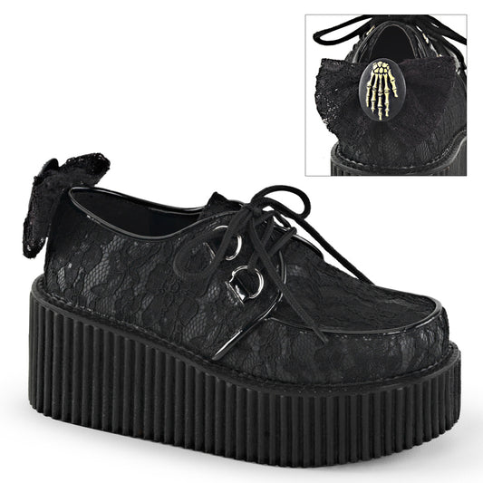 DemoniaCult Scarpa bassa femminile CREEPER-212 blk vegan-lace in pelle