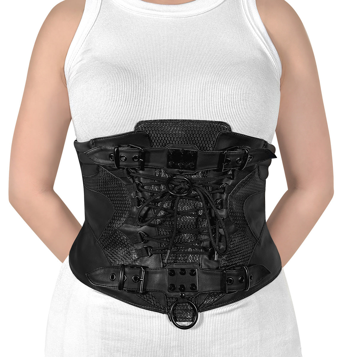 DemoniaCult Women's Clothing DA-310-SM Blk Str Faux Leather