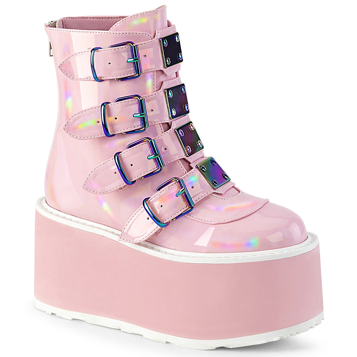 DemoniaCult Stivali alla caviglia DAMNED-105 B. Pink Holo Pat