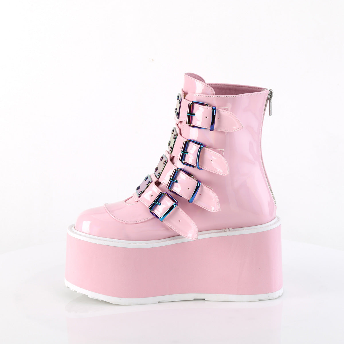 DemoniaCult Stivali alla caviglia DAMNED-105 B. Pink Holo Pat