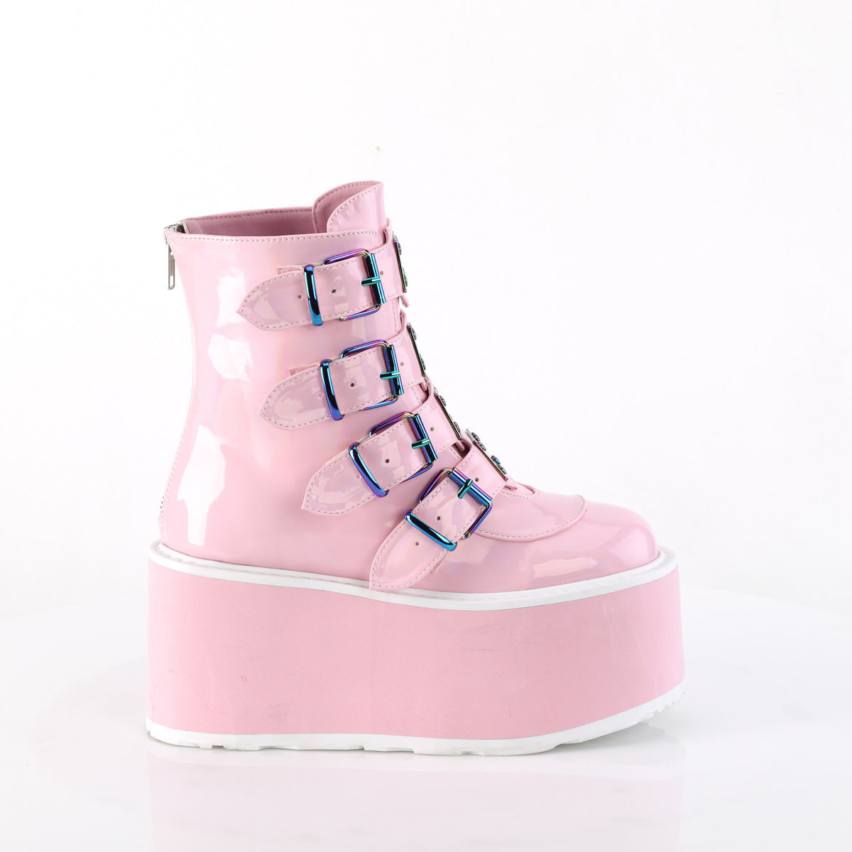 DemoniaCult Stivali alla caviglia DAMNED-105 B. Pink Holo Pat