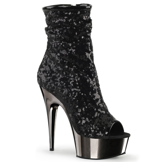 Pleaser Stivaletti da donna DELIGHT-1008SQ BLK Paillettes / Chrome in peltro scuro