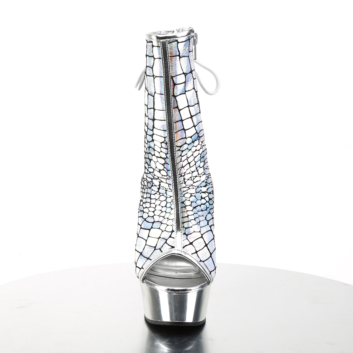 Pleaser Stivali alla caviglia femminile DELIGHT-1018hg SLV HOlogram Ostrich PU/SLV Chrome