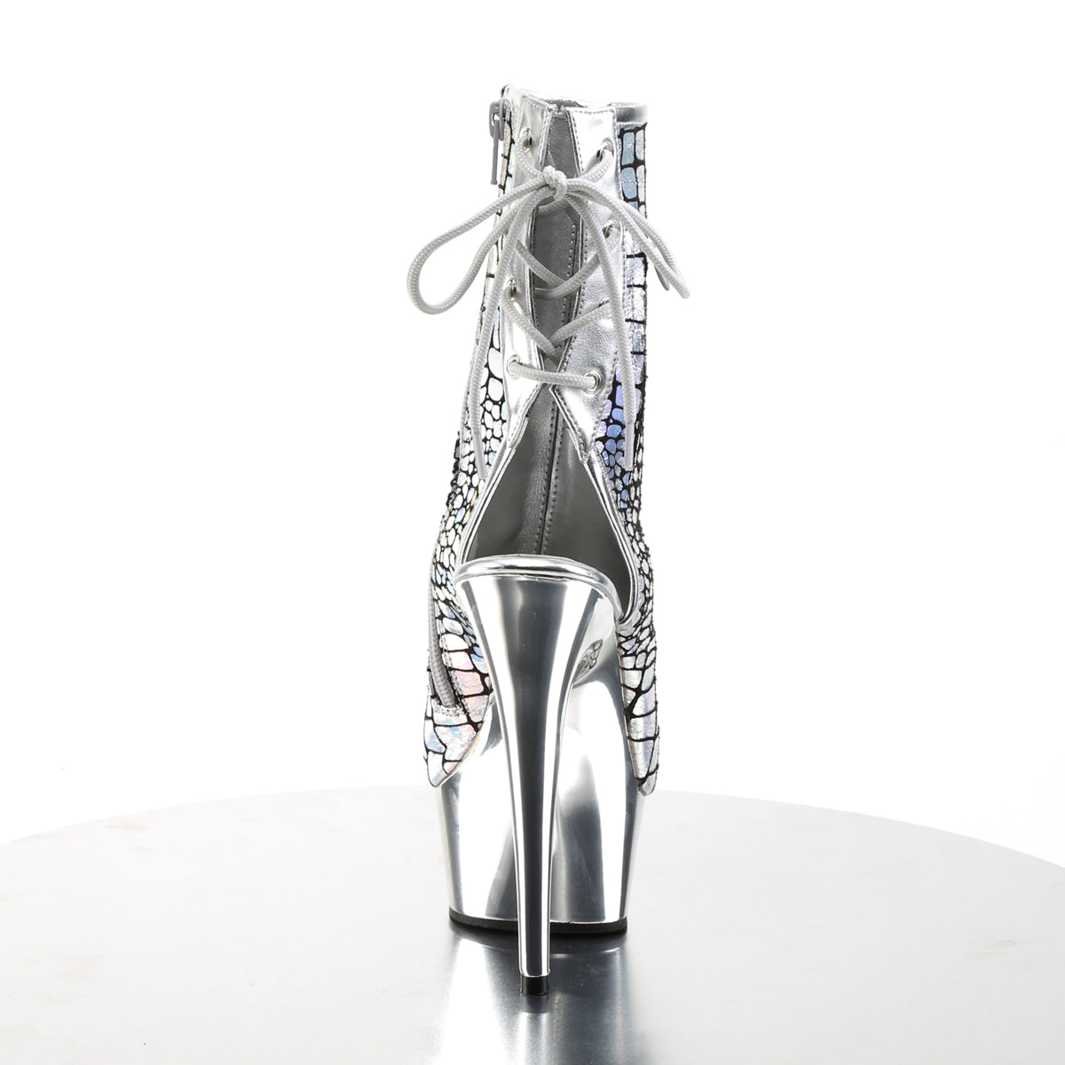 Pleaser Stivali alla caviglia femminile DELIGHT-1018hg SLV HOlogram Ostrich PU/SLV Chrome