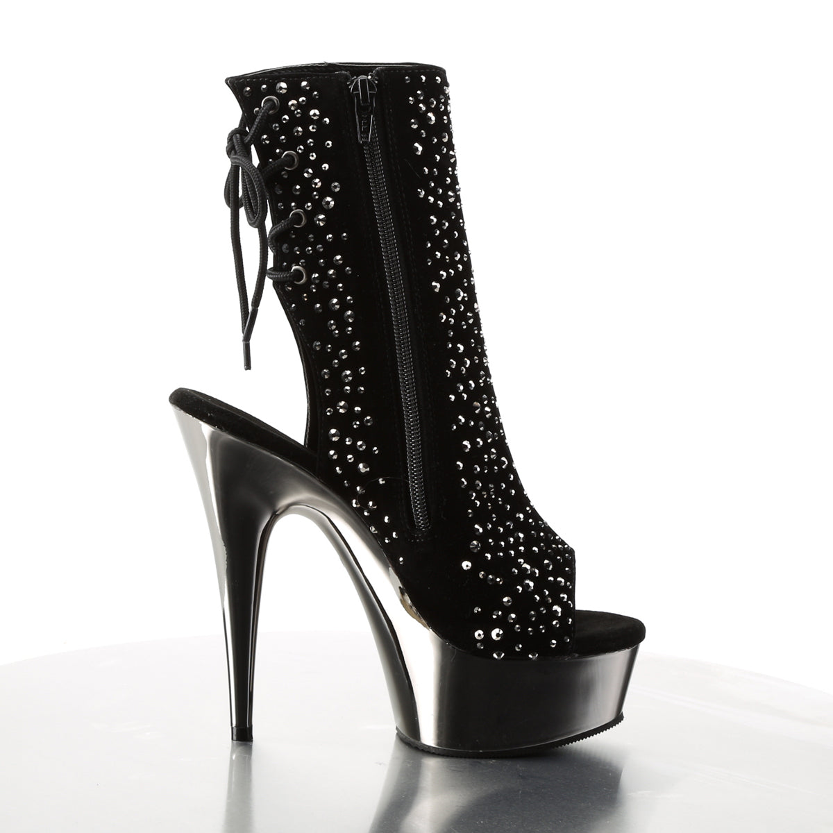 Pleaser Stivaletti da donna DELIGHT-1018RS BLK Velvet-Pyter Rs / Pewter Chrome