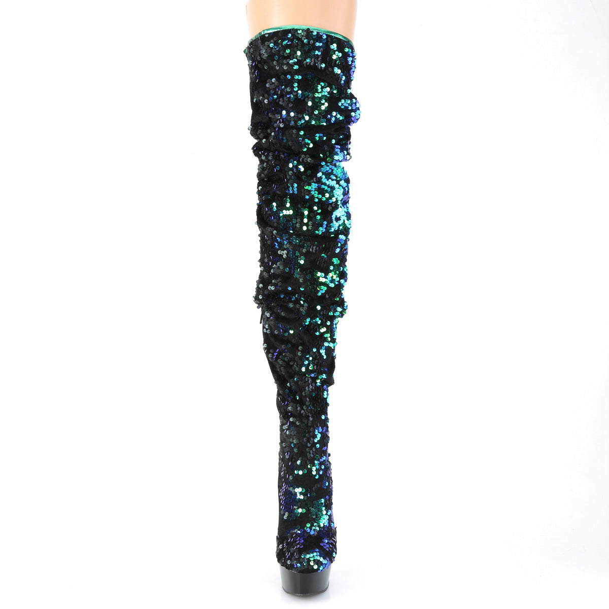 Pleaser Stivali da donna DELIGHT-3004 Paillettes iridescenti verdi / BLK