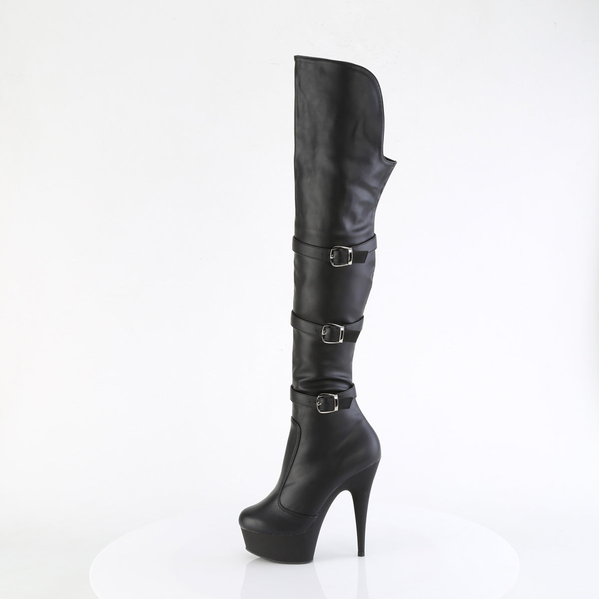 Pleaser DELIGHT-3018 Blk Str. Faux Leather/Blk Matte