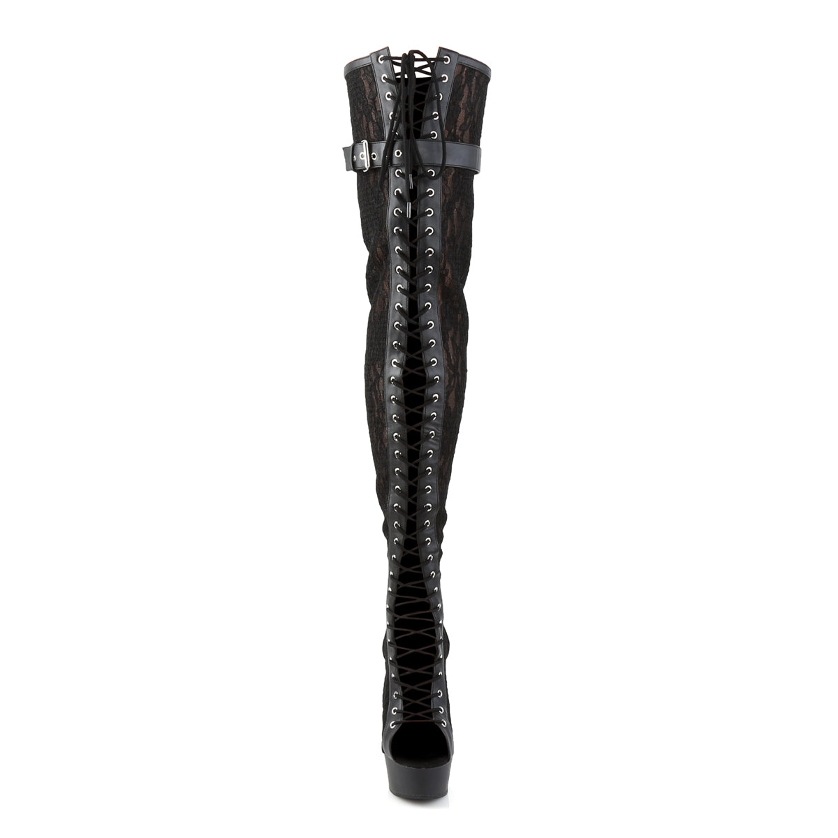 Pleaser Stivali da donna DELIGHT-3025ml BLK Faux Pelle-Mesh-Lace / Blk Matte
