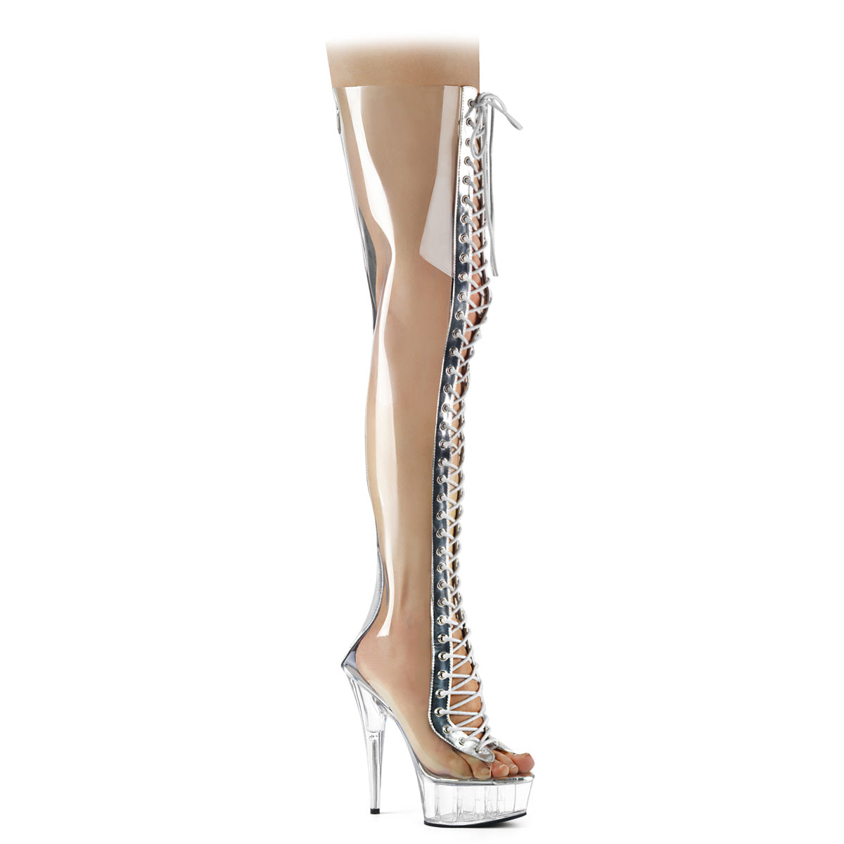 Pleaser Stivali da donna DELIGHT-3026 CLR-SLV metallo PU-TPU / CLR