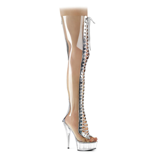 Pleaser Stivali da donna DELIGHT-3026 CLR-SLV metallo PU-TPU / CLR