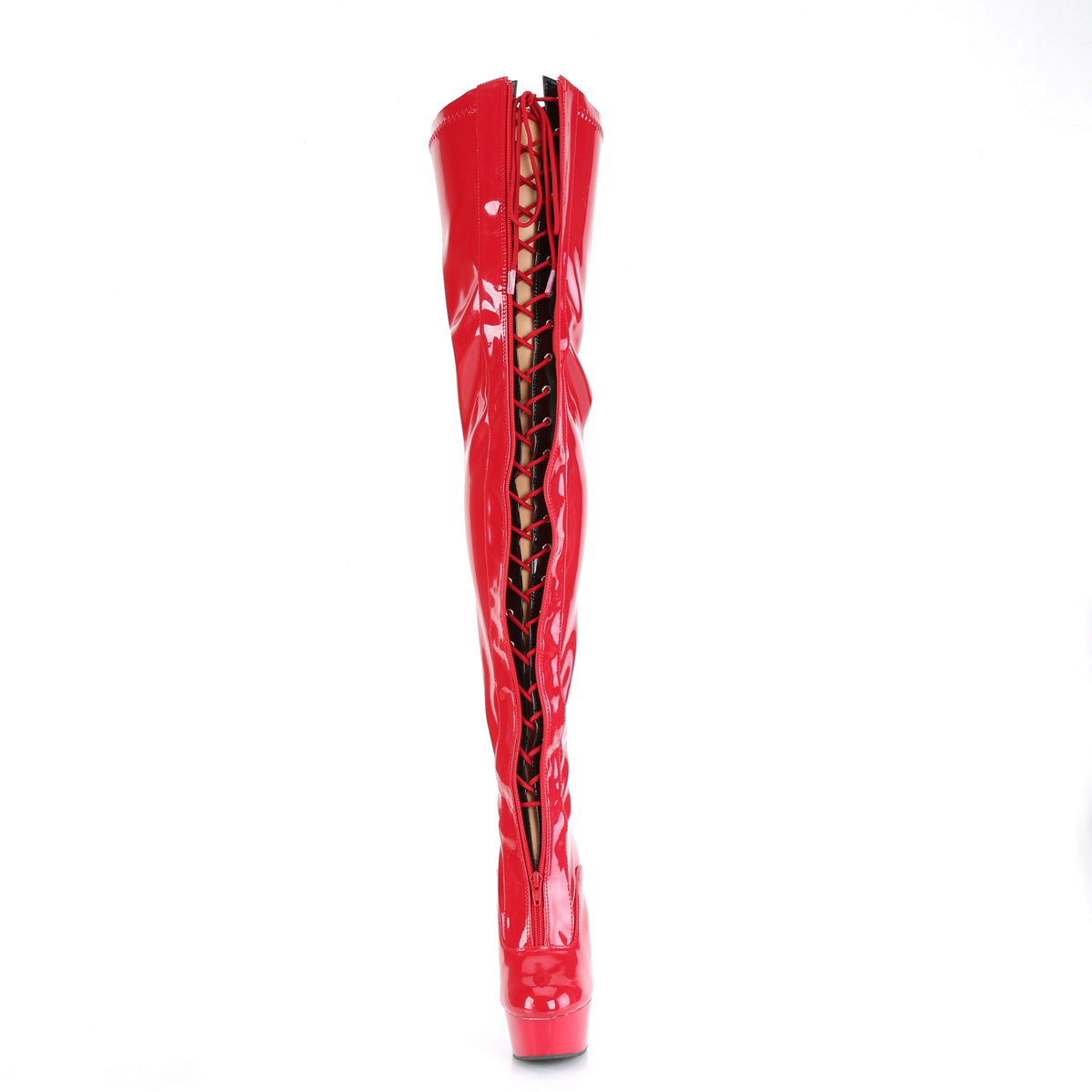 Pleaser Boots DELIGHT-3027 Red-Blk Str. Pat/Red