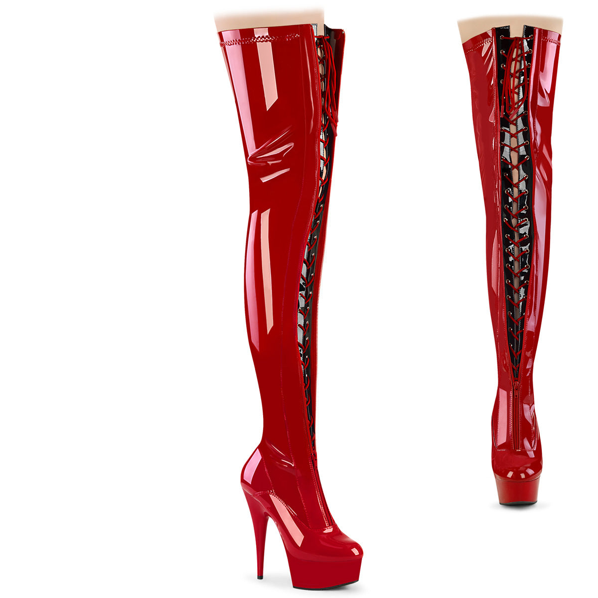 Pleaser Boots DELIGHT-3027 Red-Blk Str. Pat/Red