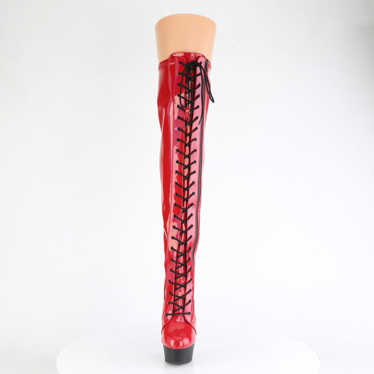 Pleaser DELIGHT-3029 Red Str Hologram Pat/Blk Matte