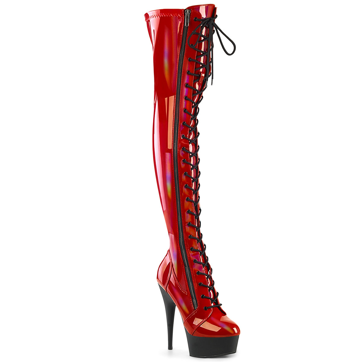 Pleaser DELIGHT-3029 Red Str Hologram Pat/Blk Matte