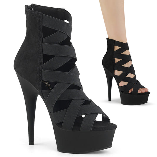 Pleaser Sandali da donna DELIGHT-600-24 BLK Band Elastic Band-Faux Suede / Blk Matte