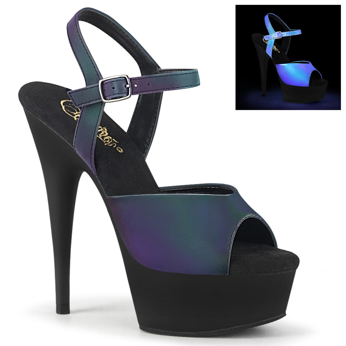 Pleaser Sandali da donna DELIGHT-609Refl verde multi riflettente / BLK opaco