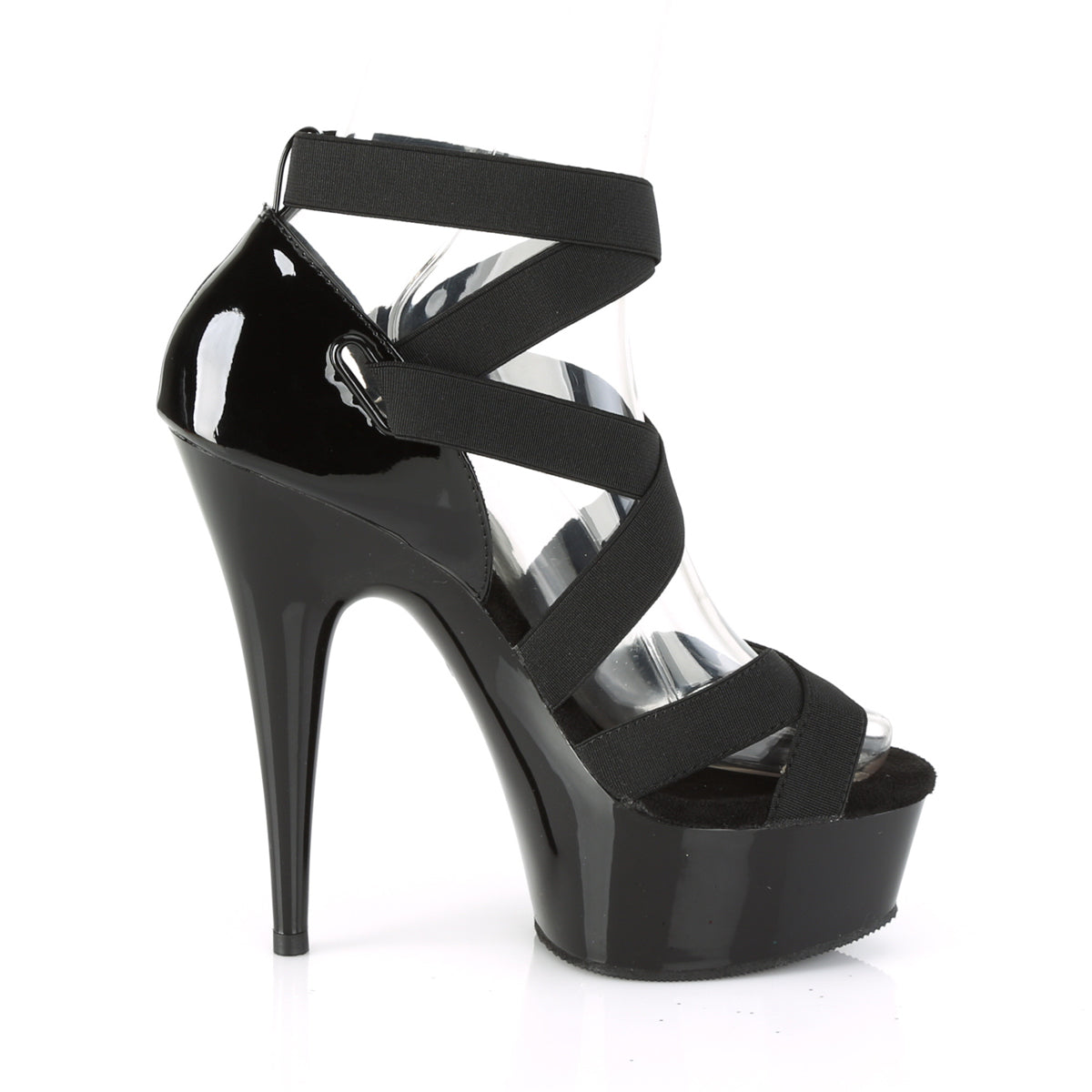 Pleaser Sandali da donna DELIGHT-657 BLK Elastic Band-PAT / BLK