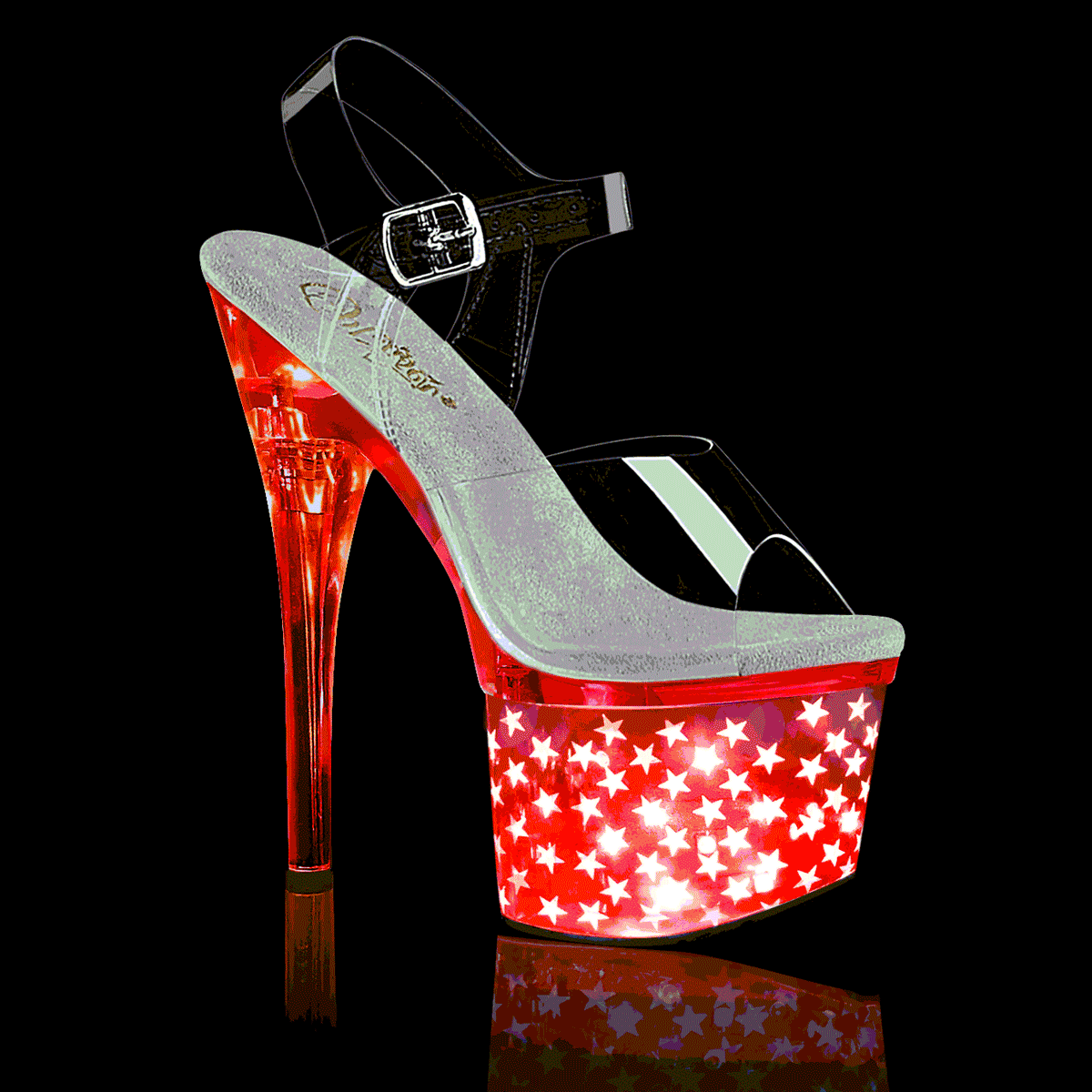 Pleaser Sandali da donna DISCOLITE-708Star CLR / SLV Chrome