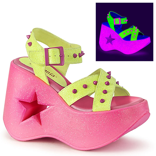 DemoniaCult Sandali femminili DYNAMITE-02 glitter giallo neon/rosa