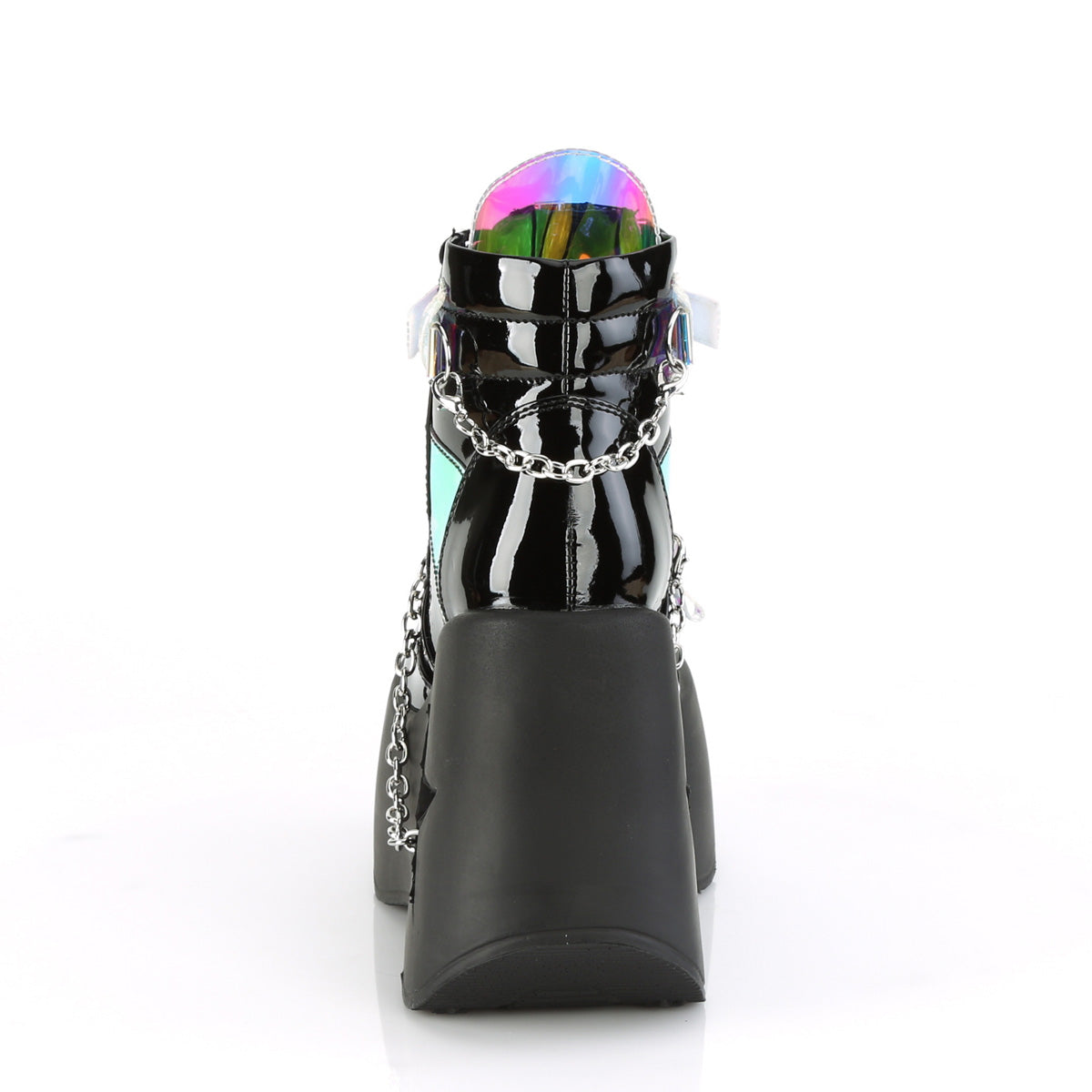 DemoniaCult Stivali alla caviglia femminile DYNAMITE-101 blk pat-music specchio TPU