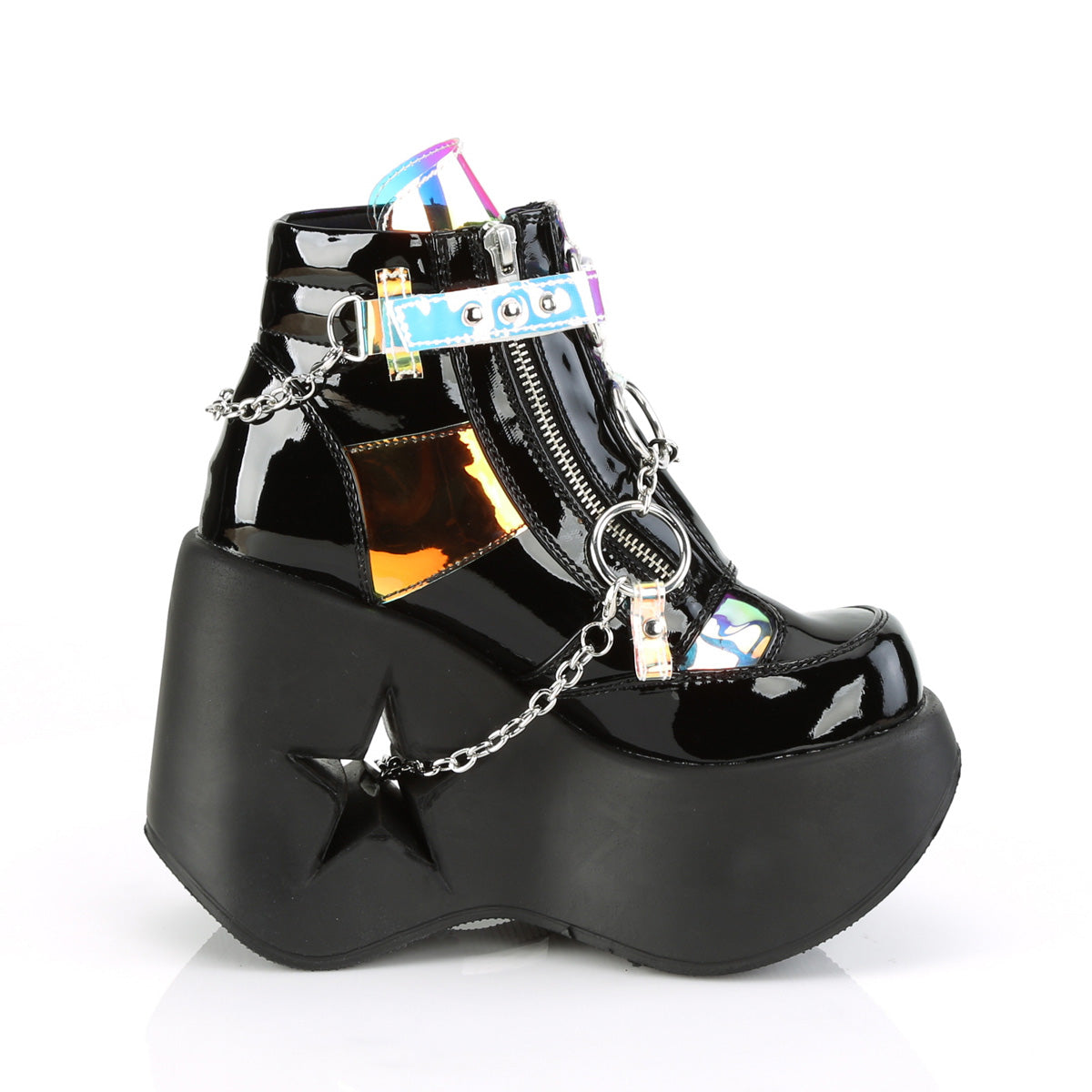DemoniaCult Stivali alla caviglia femminile DYNAMITE-101 blk pat-music specchio TPU