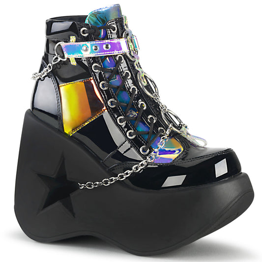 DemoniaCult Stivali alla caviglia femminile DYNAMITE-101 blk pat-music specchio TPU