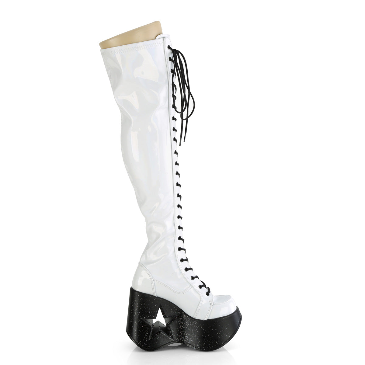 DemoniaCult Stivali DYNAMITE-300 WHT Stretch Holo