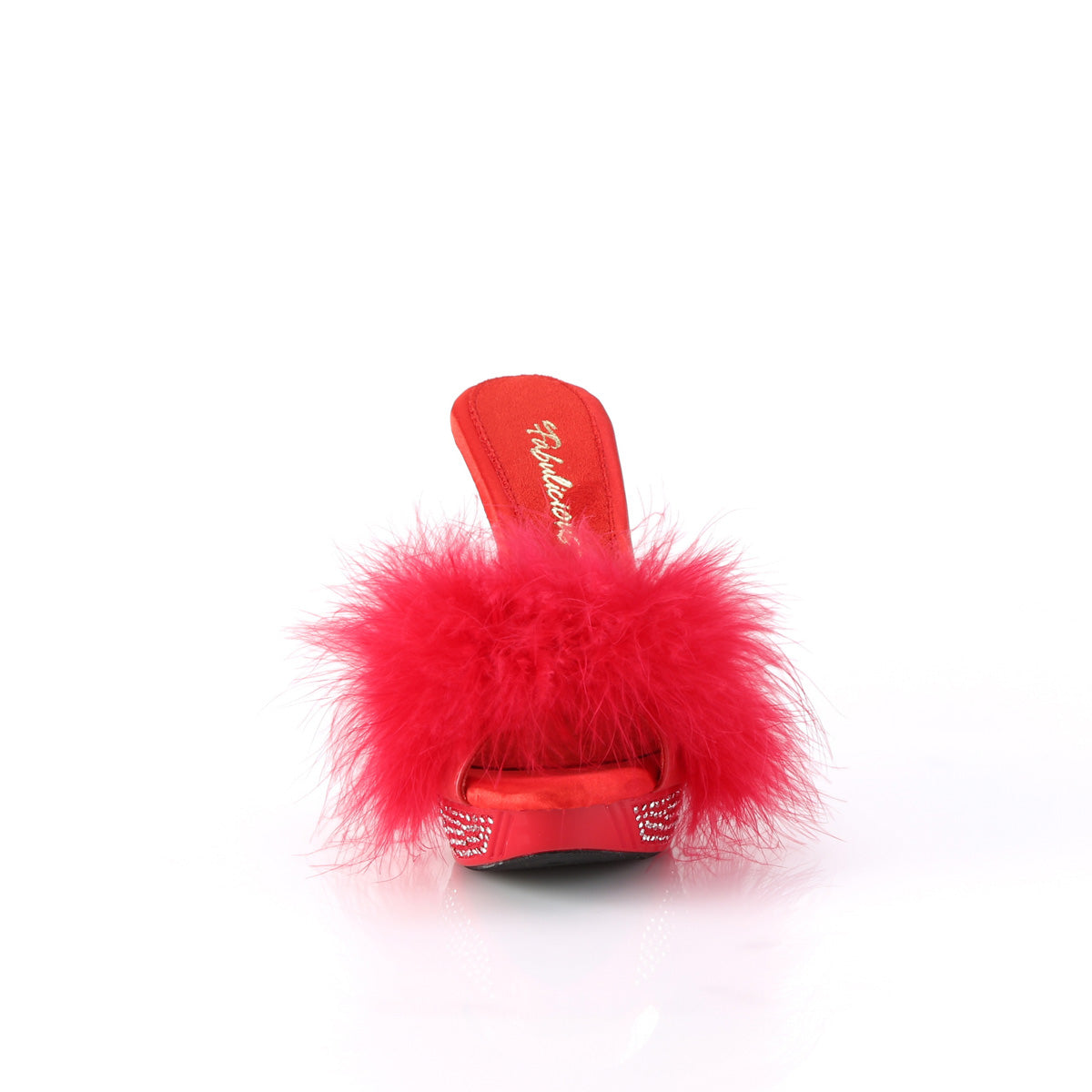 Fabulicious ELEGANT-401f Red Marabou-Faux Leather/Red
