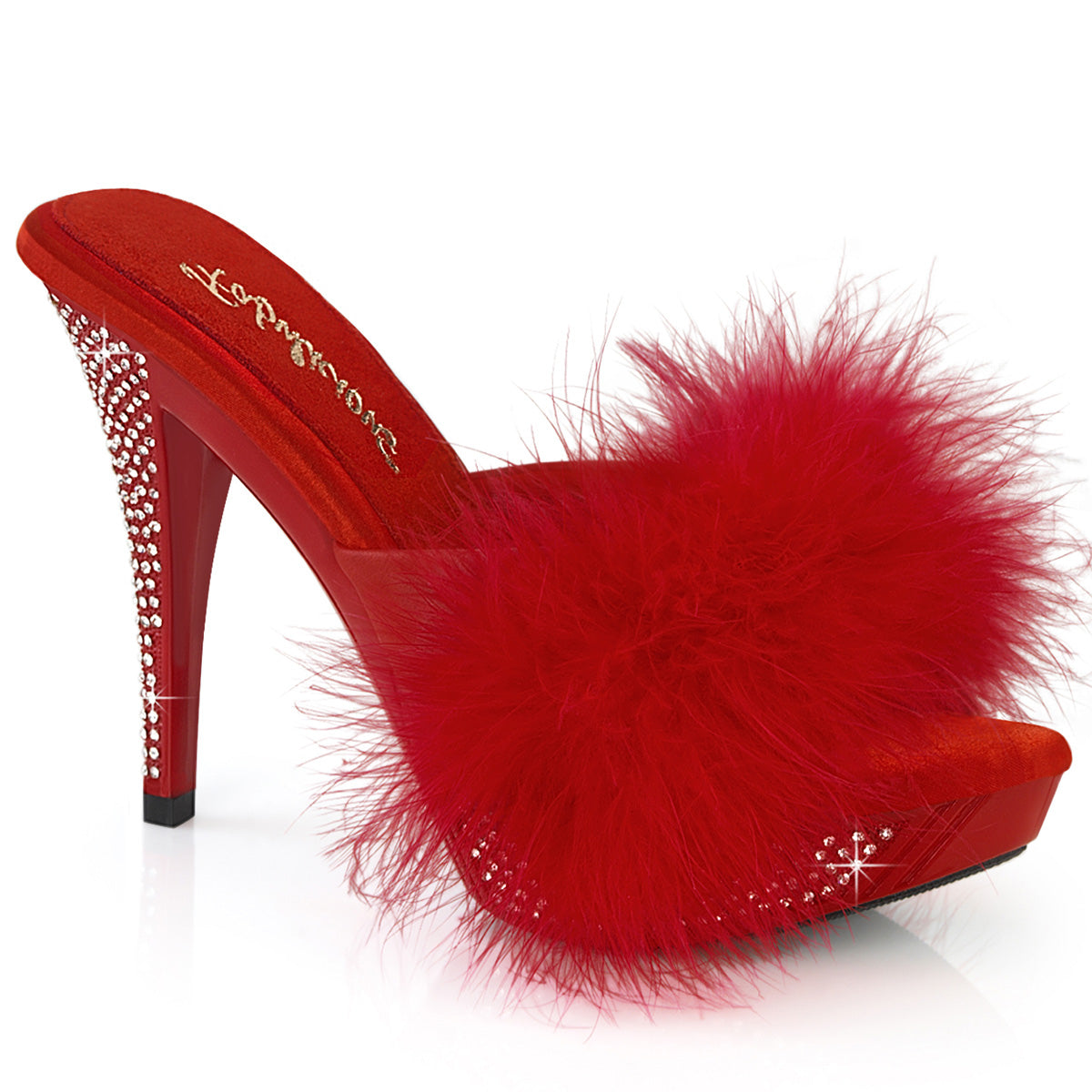 Fabulicious ELEGANT-401f Red Marabou-Faux Leather/Red