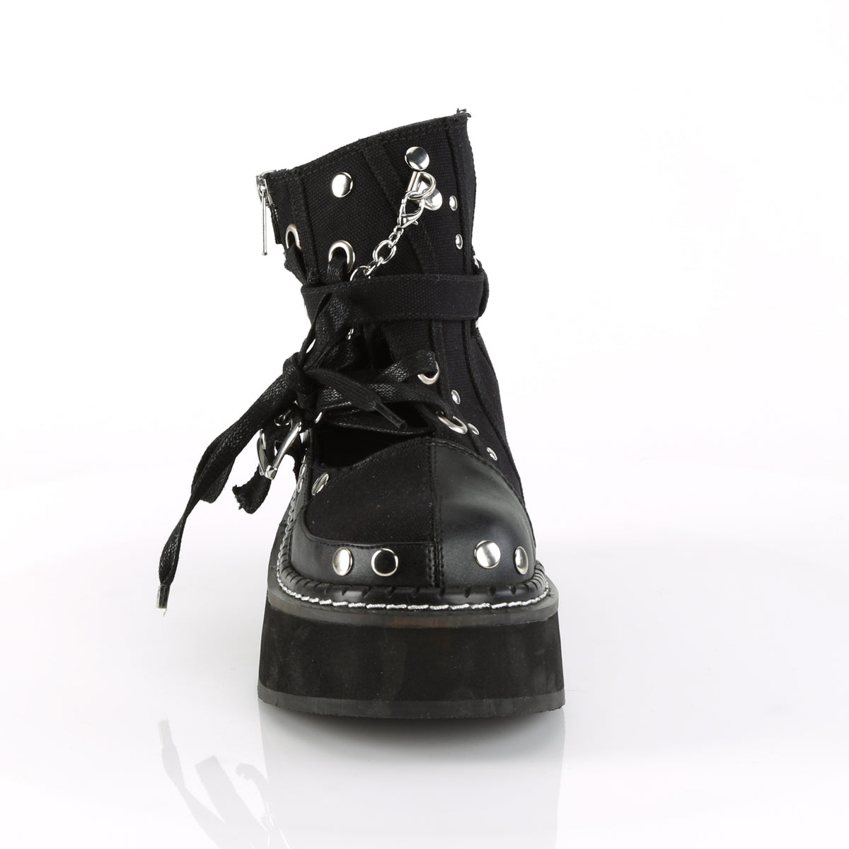 DemoniaCult Stivali alla caviglia femminile EMILY-317 pelle tela blk