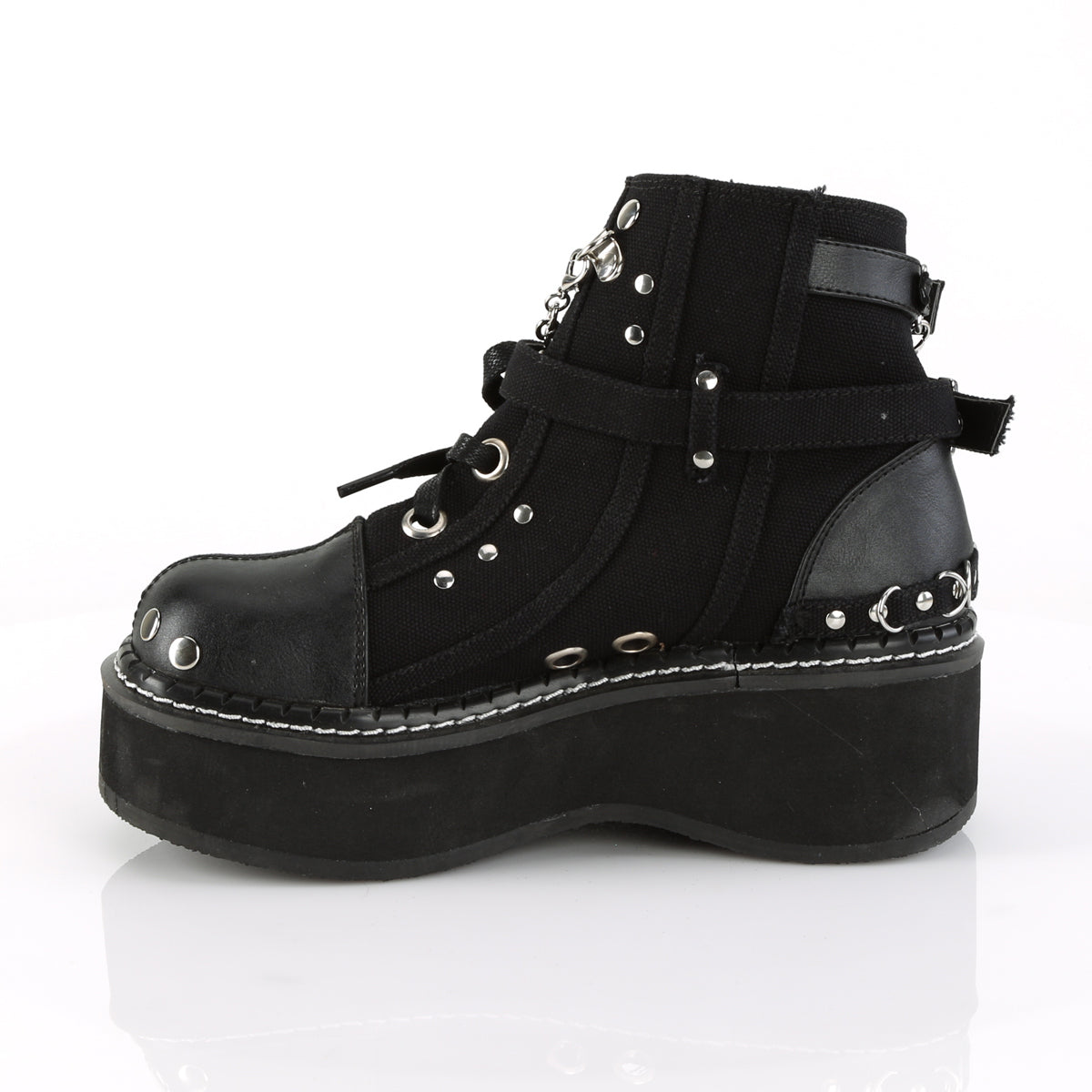 DemoniaCult Stivali alla caviglia femminile EMILY-317 pelle tela blk