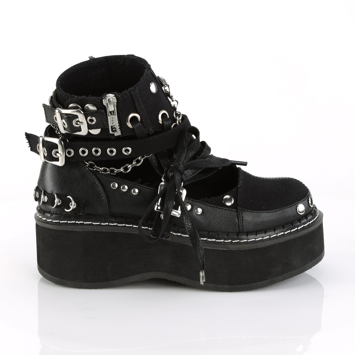 DemoniaCult Stivali alla caviglia femminile EMILY-317 pelle tela blk