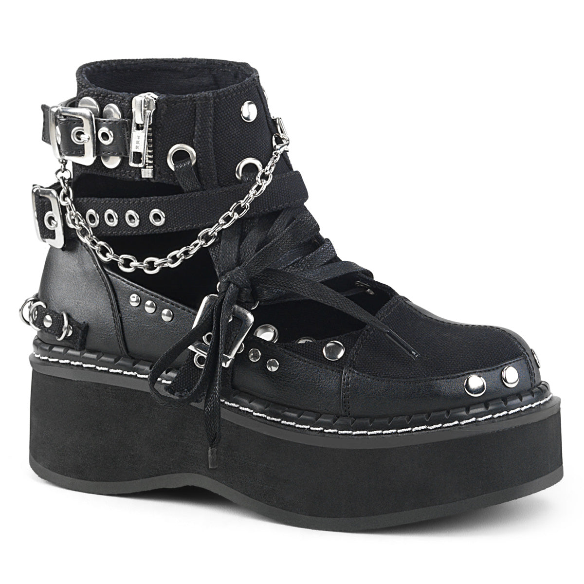 DemoniaCult Stivali alla caviglia femminile EMILY-317 pelle tela blk