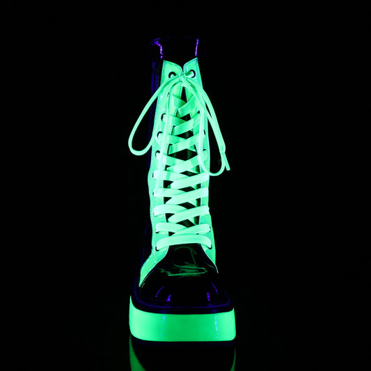 DemoniaCult Stivali da donna EMILY-350 blk pat-uv neon verde