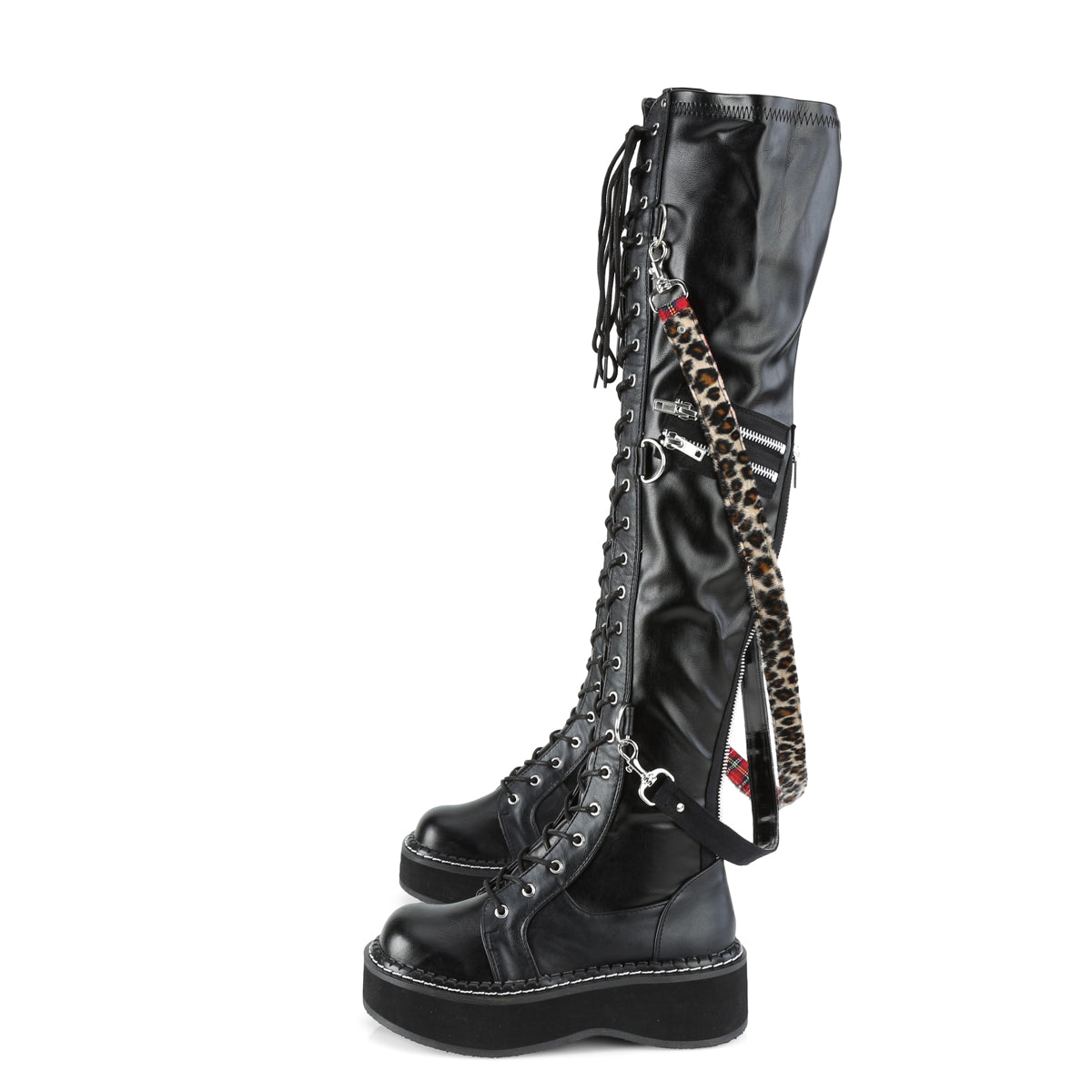 DemoniaCult Stivali da donna EMILY-377 BLK STR VEGAN PELLE