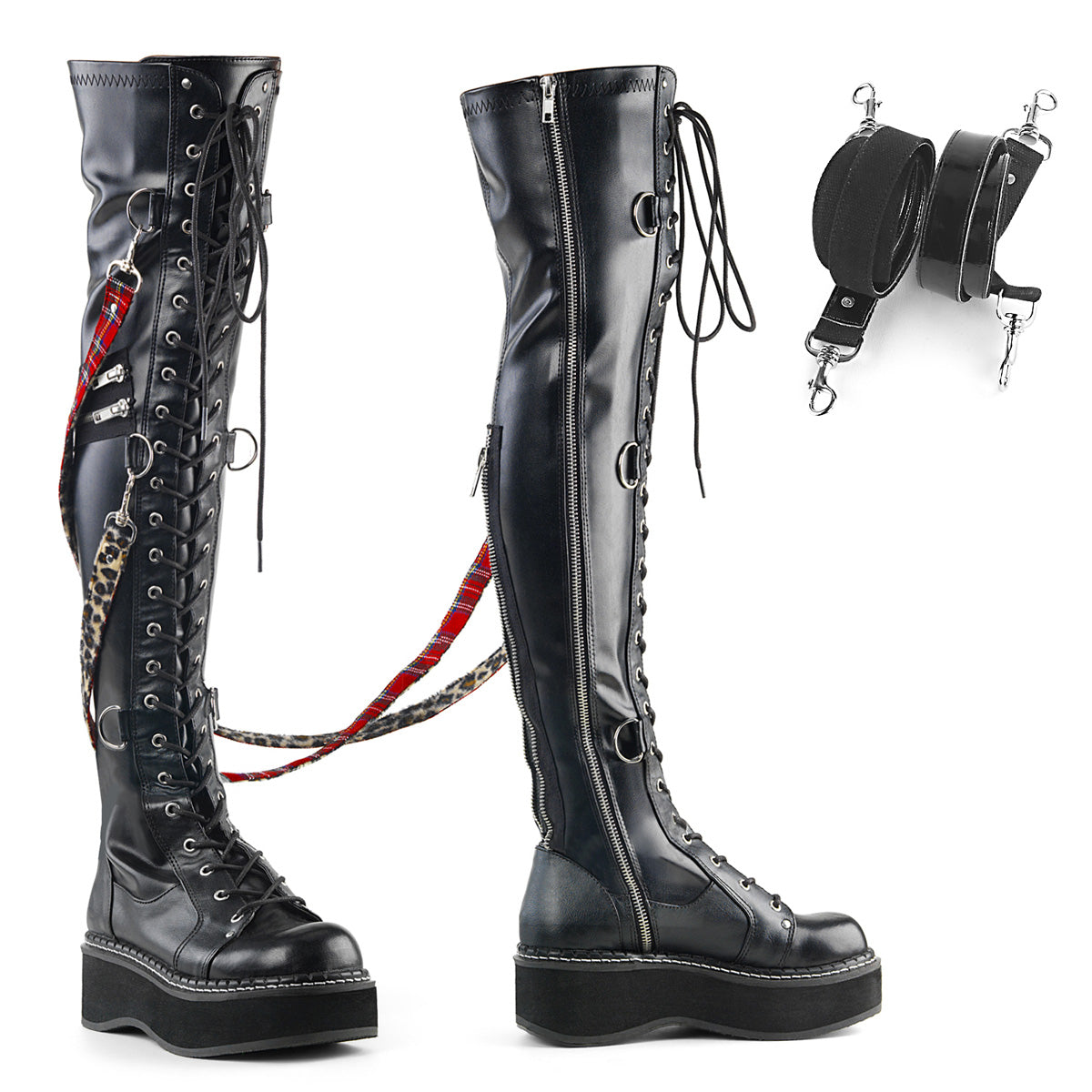 DemoniaCult Stivali da donna EMILY-377 BLK STR VEGAN PELLE