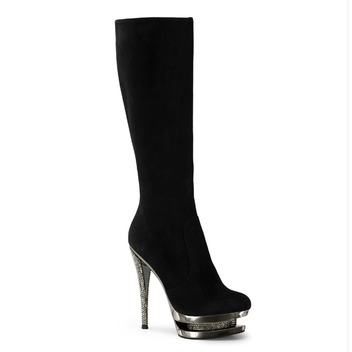 Pleaser Day & Night FASCINATE-2010 Blk Suede/Pewter Chrome