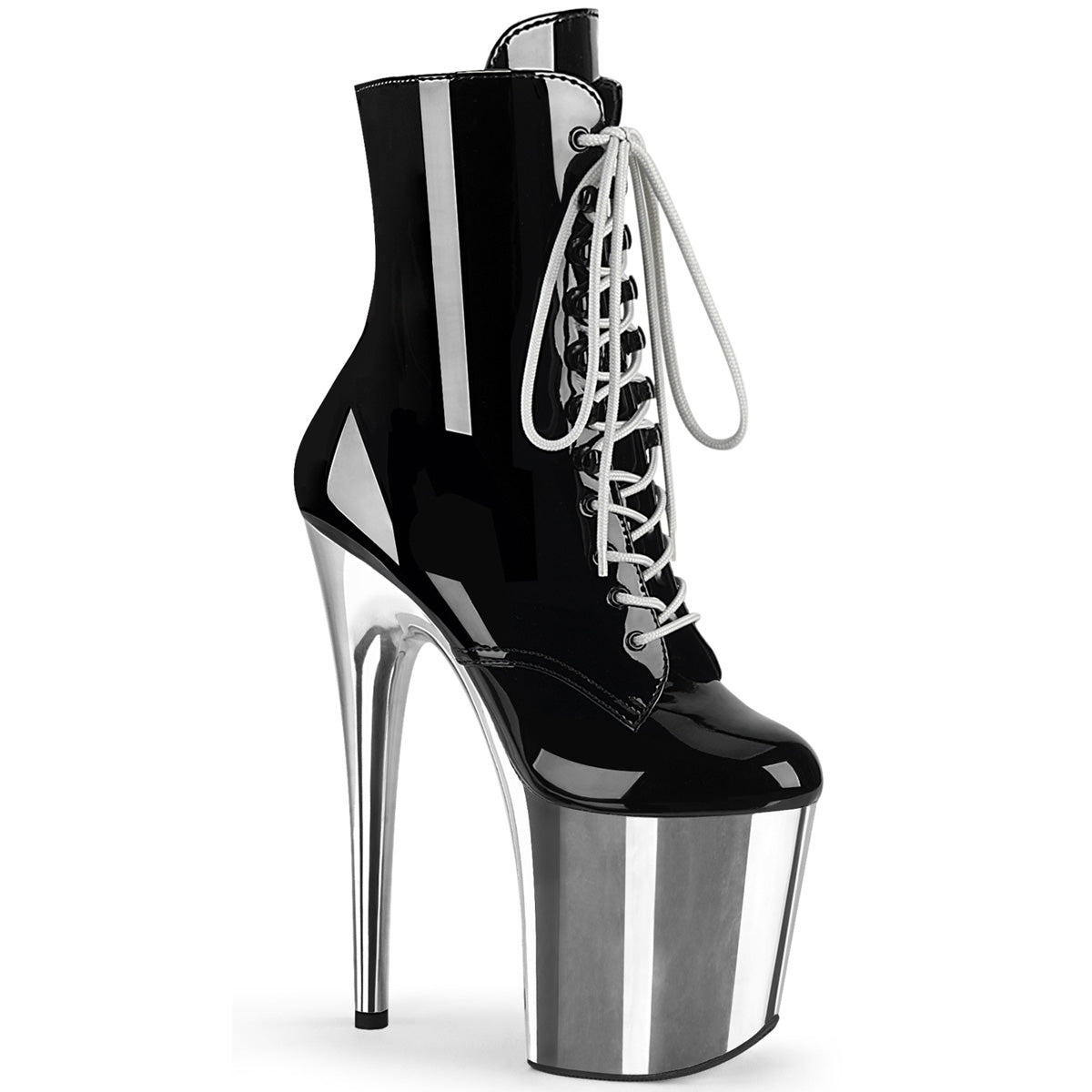 Pleaser Stivaletti da donna FLAMINGO-1020 BLK PAT / SLV Chrome