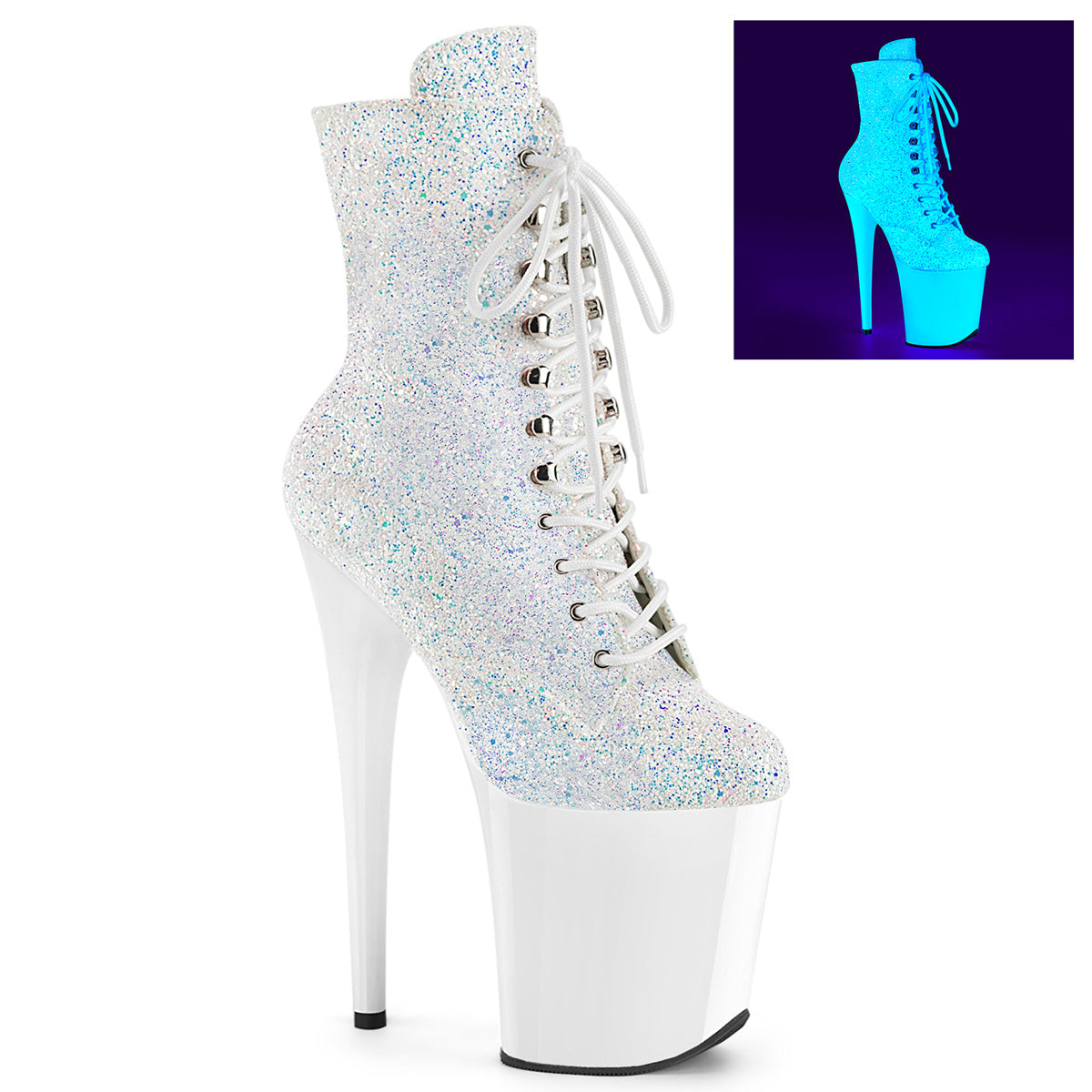 Pleaser FLAMINGO-1020lg neon wht multi glitter/neon wht