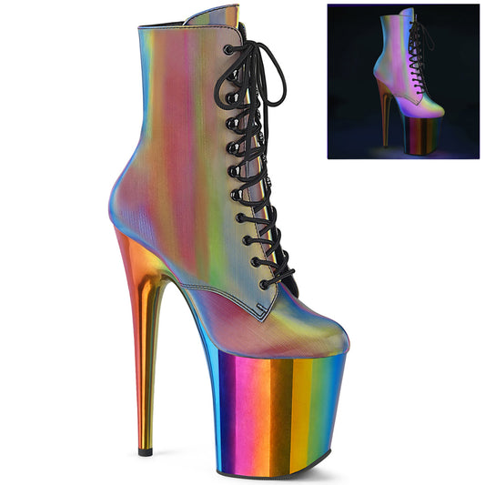 Pleaser Stivaletti da donna FLAMINGO-1020rc. Rainbow Riflettente /Rainbow Cromo