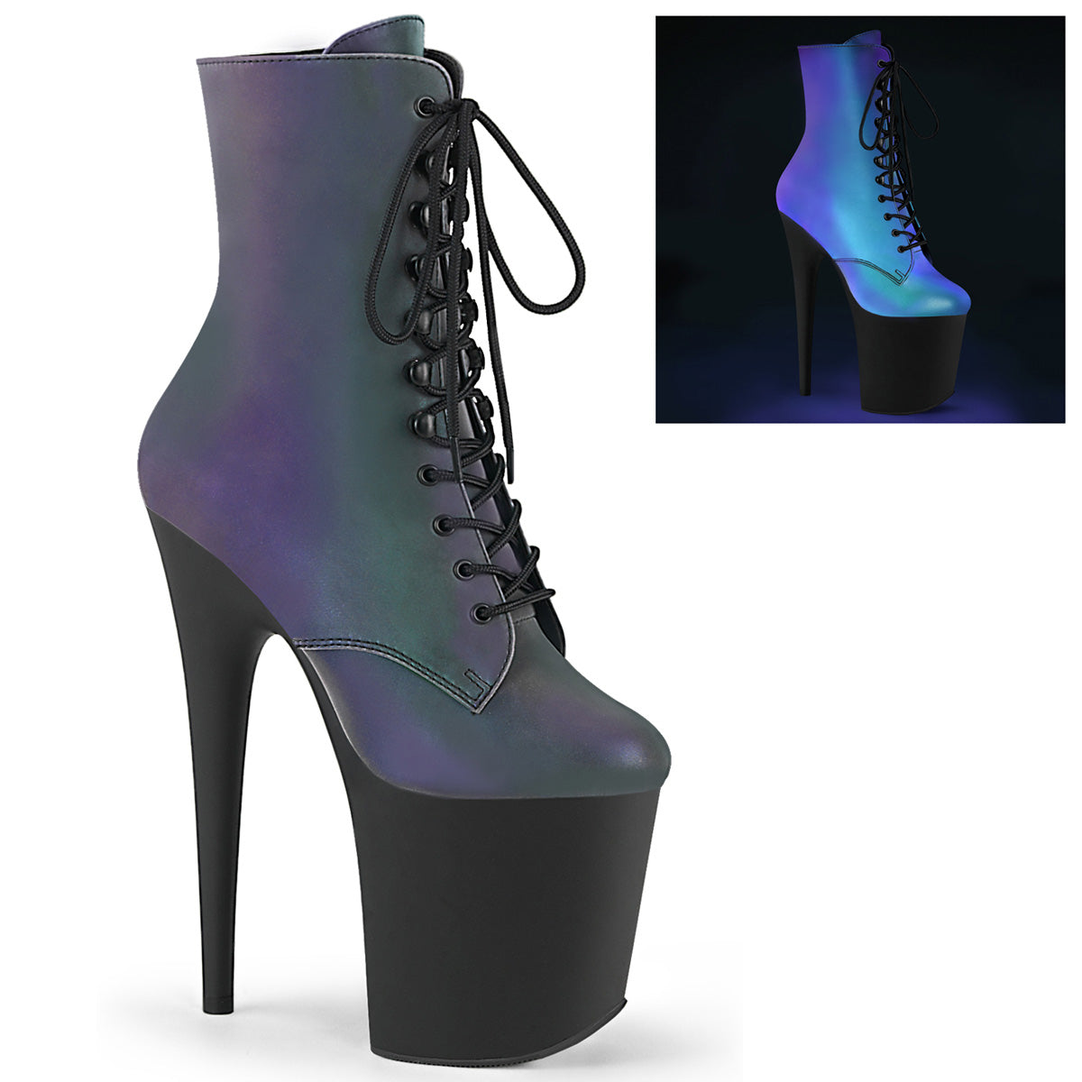 Pleaser Stivaletti da donna FLAMINGO-1020Refl verde multi riflettente / BLK opaco