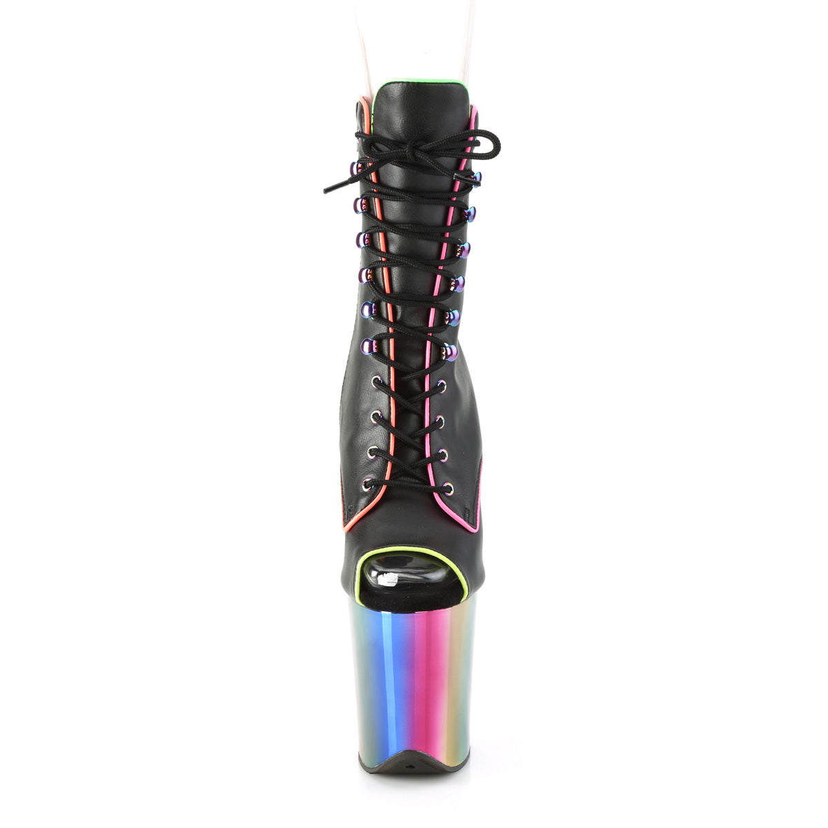 Pleaser Ankle Boots FLAMINGO-1021RC-02 Blk Pat/Rainbow Chrome