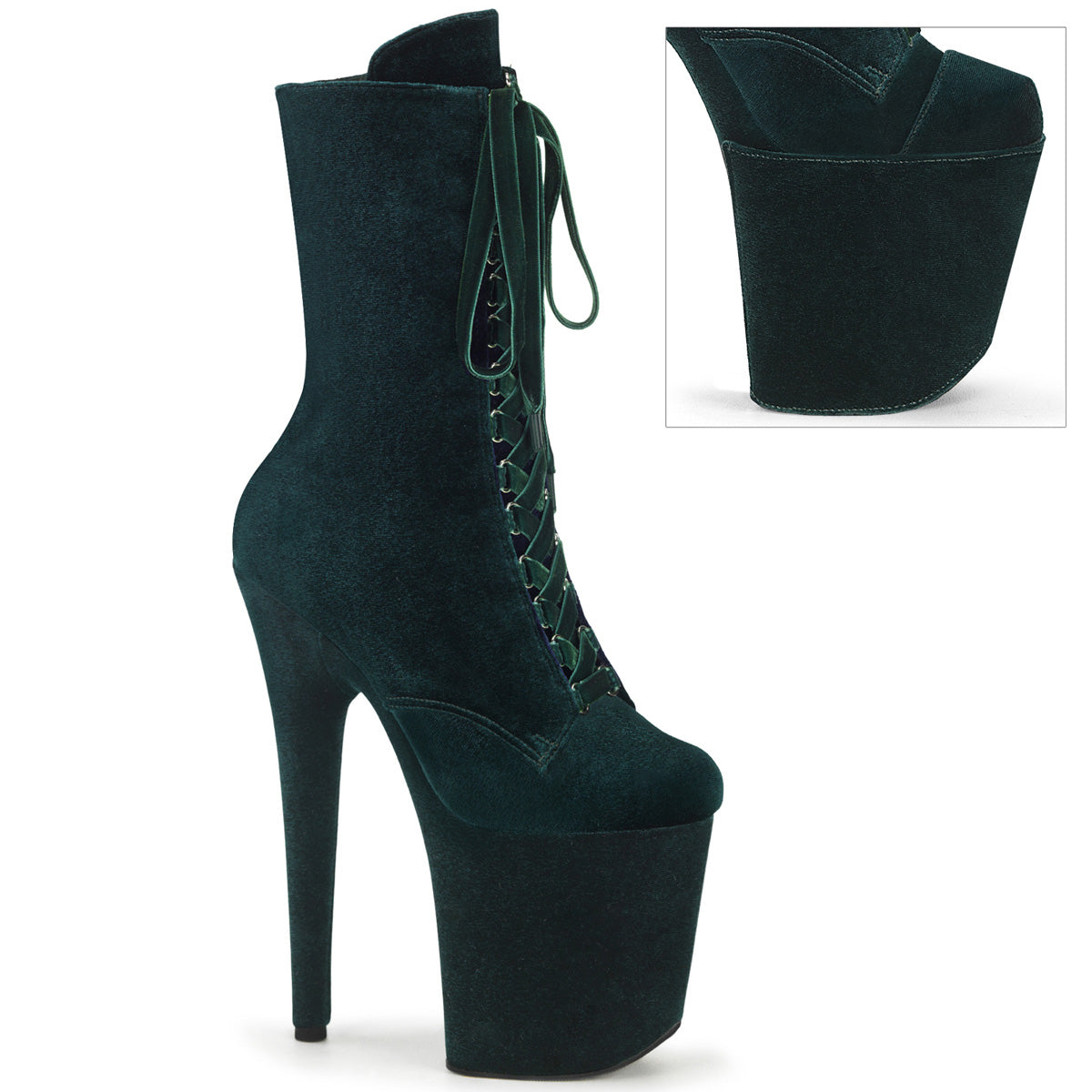 Pleaser Ankle Boots FLAMINGO-1045VEL Emerald Green Velvet/Emerald Green Velvet