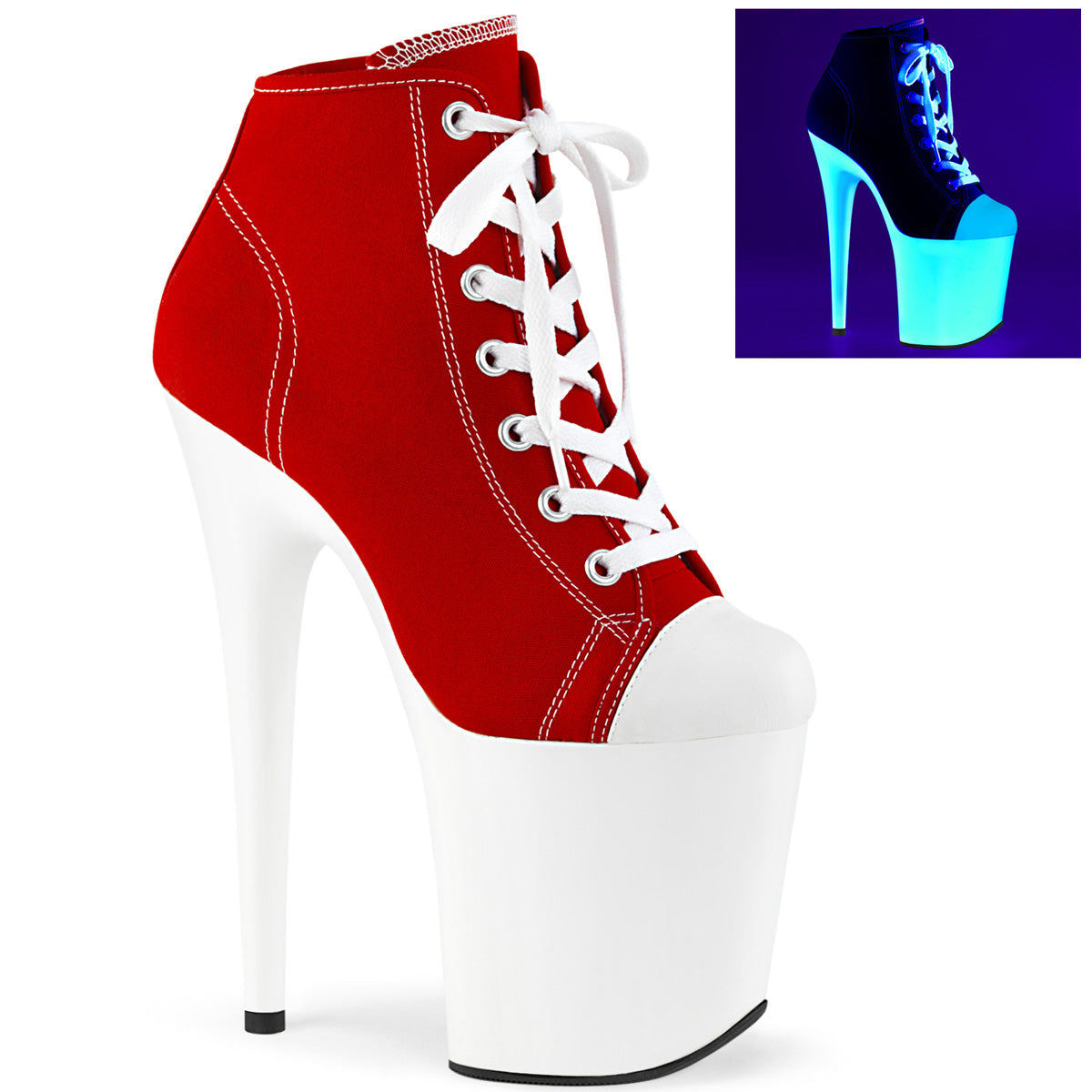Pleaser Da donna FLAMINGO-800sk-02 Red Canvas/Neon Wht