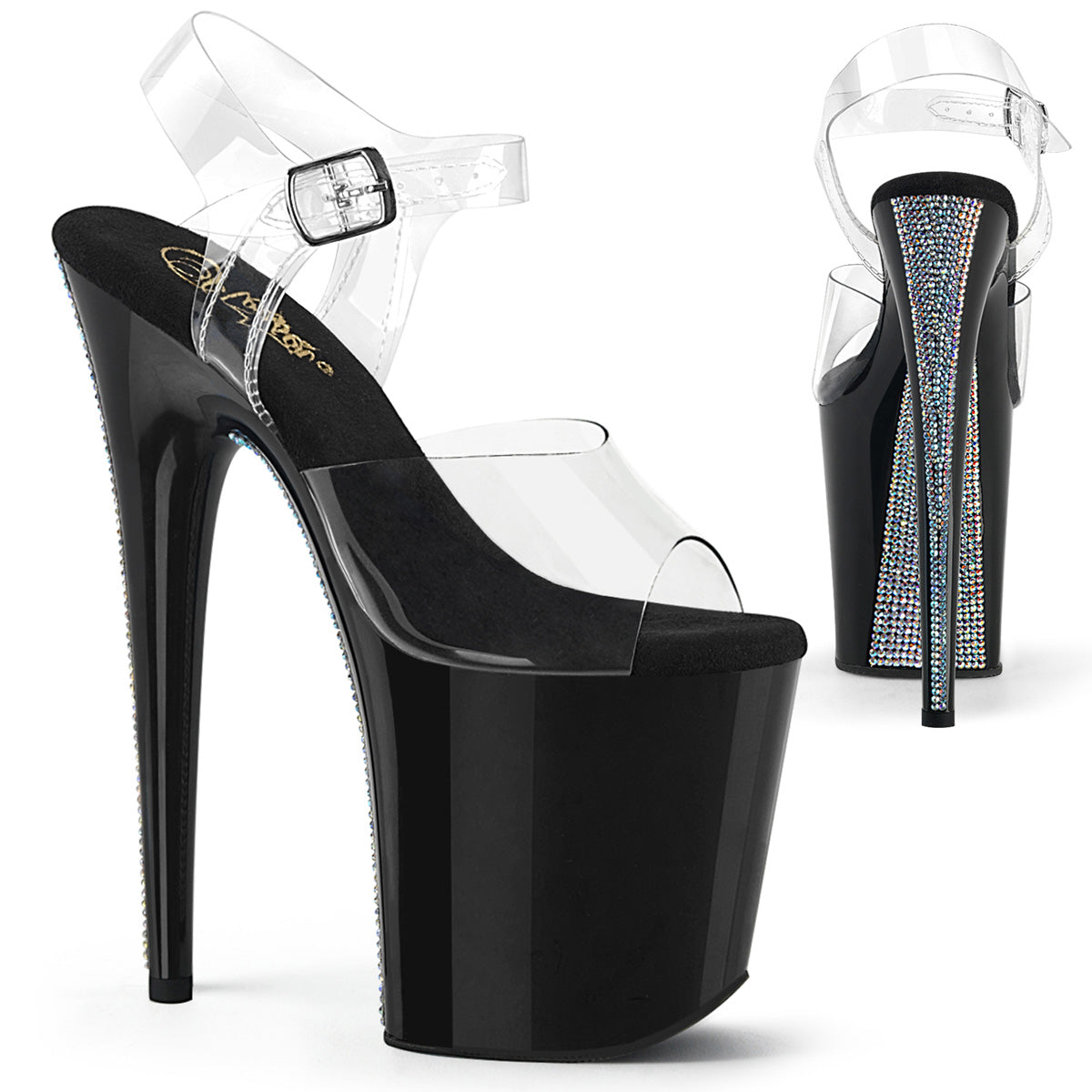 Pleaser Sandali FLAMINGO-808CRS-2 CLR / BLK-SLV Rs