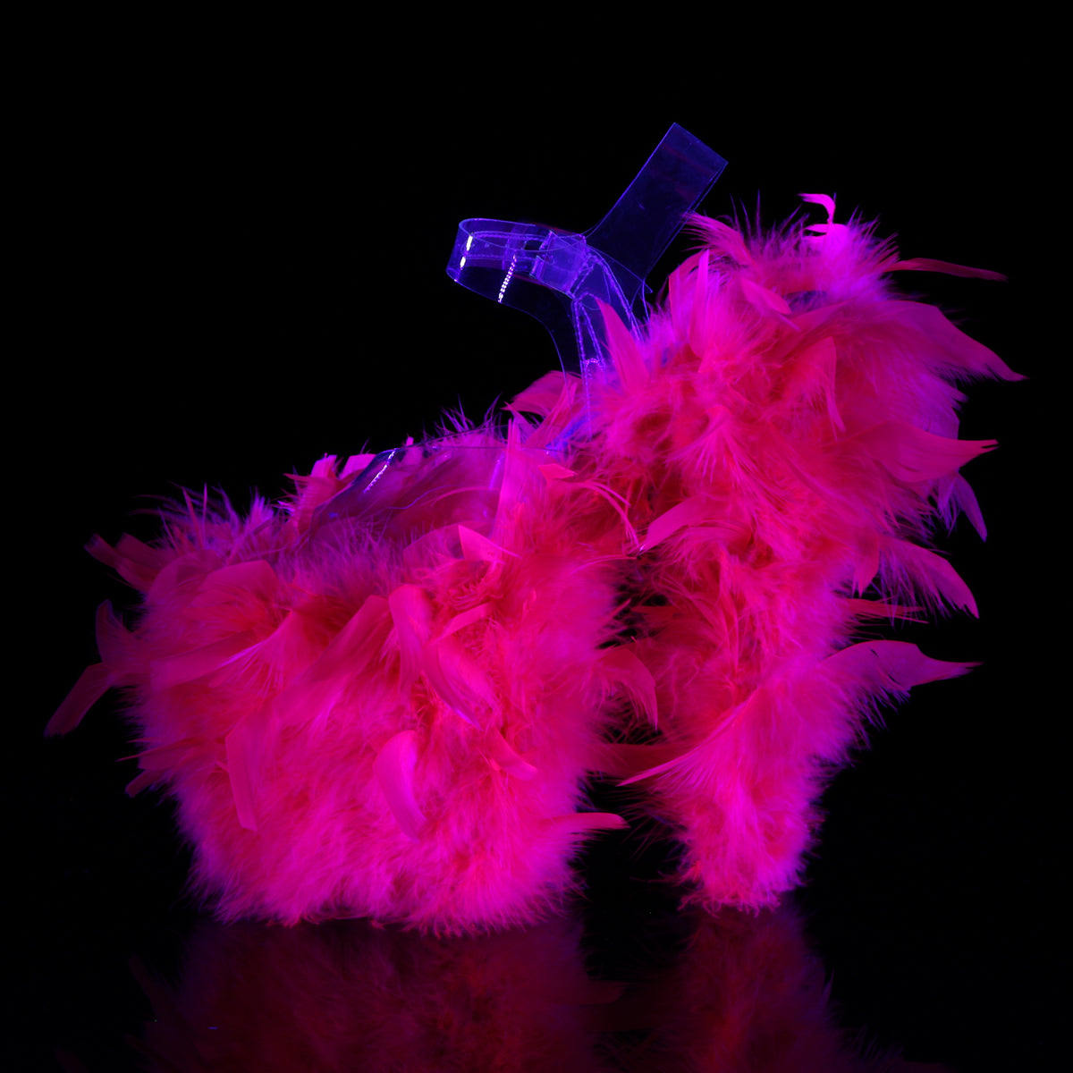 Pleaser Sandali da donna FLAMINGO-808f CLR / Neon H. Pink Marabou Piuma