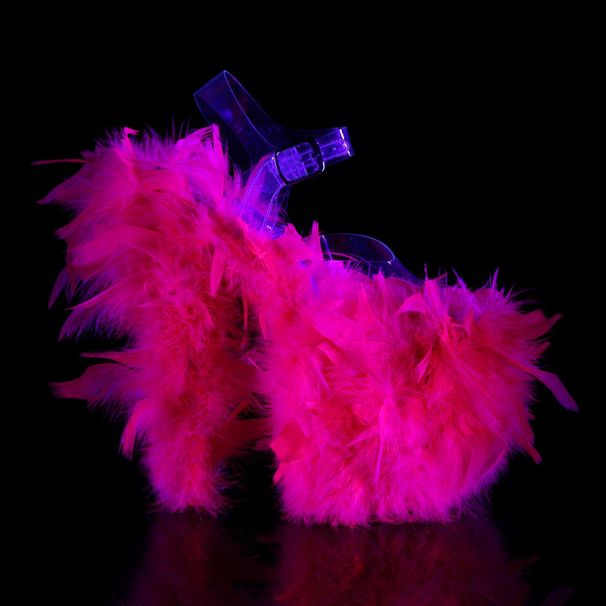Pleaser Sandali da donna FLAMINGO-808f CLR / Neon H. Pink Marabou Piuma